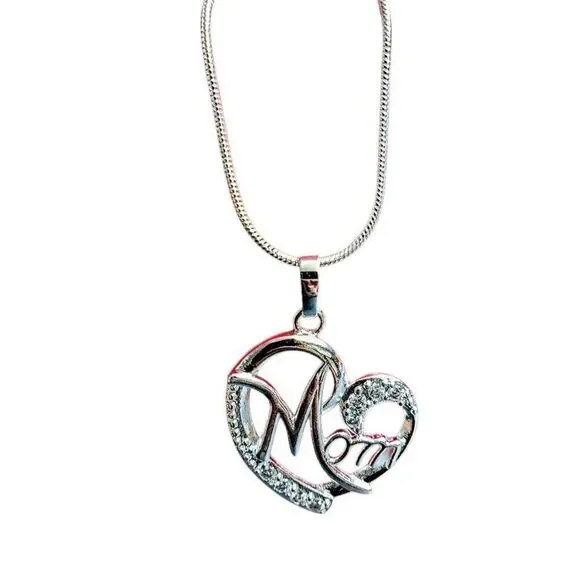 Mom Mother Sterling Silver 925 Heart Gem Pendant on Snake Rope Chain Necklace - Picture 14 of 14